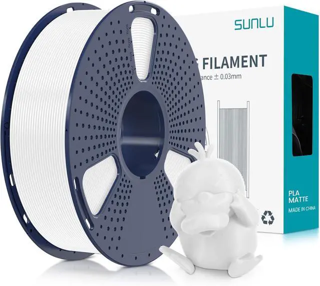 Main image of SUNLU PLA Matte 3D Printer Filament 1.75mm, PLA Filament 1kg Spool (2.2lbs), Dimensional Accuracy +/- 0.02mm, Matte White PLA