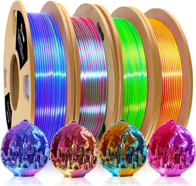 Main image of LOVOON 3D PLA Filament 1.75mm Bundle, Tricolor 3D Printer Filament Bundle, Rainbow Silk PLA Filament Bundle, PLA Filament for 3D Printer 3D Pen, Dimensional Accuracy +/-0.02mm, 200g x 4 Spools