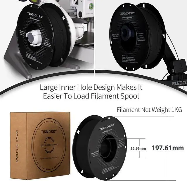 Alt view image 4 of 7 - Carbon Fiber PLA Filament 1.75mm, TINMORRY PLA-CF 3D Printing Filament, Highly Compatible with Bambu FDM 3D Printer, 1 KG 1 Spool, Black