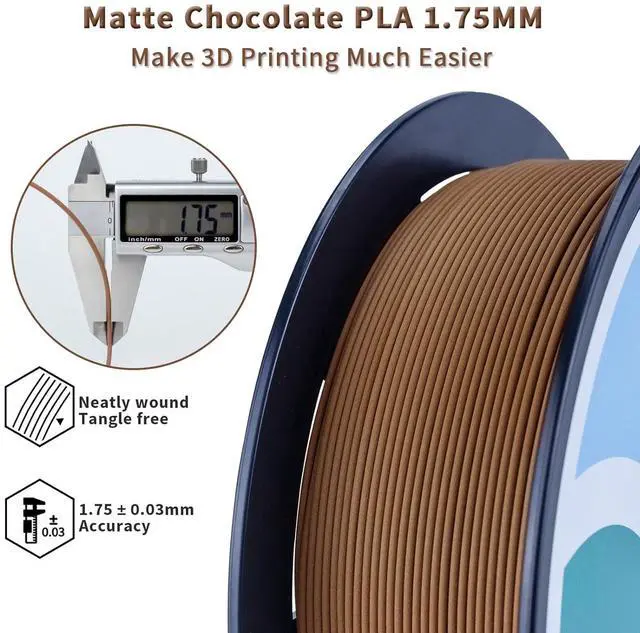 Alt view image 3 of 5 - ZIRO Matte PLA Filament 1.75mm,1KG 3D Printer Filament,High Toughness PLA,Dimensional Accuracy +/- 0.03mm,Matte PLA Chocolate