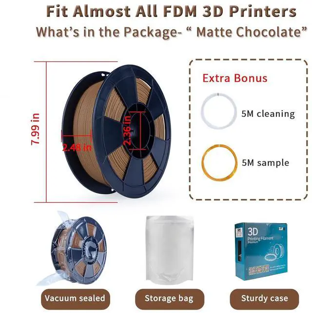 Alt view image 4 of 5 - ZIRO Matte PLA Filament 1.75mm,1KG 3D Printer Filament,High Toughness PLA,Dimensional Accuracy +/- 0.03mm,Matte PLA Chocolate