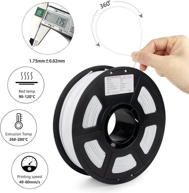 Alt view image 5 of 7 - ASA Filament 1.75mm, UV/Heat Resistant/Weather Resistant ASA 3D Printer Filament, Perfect for Printing Outdoor Functional Parts, White Filament 1kg(2.2lbs) Spool