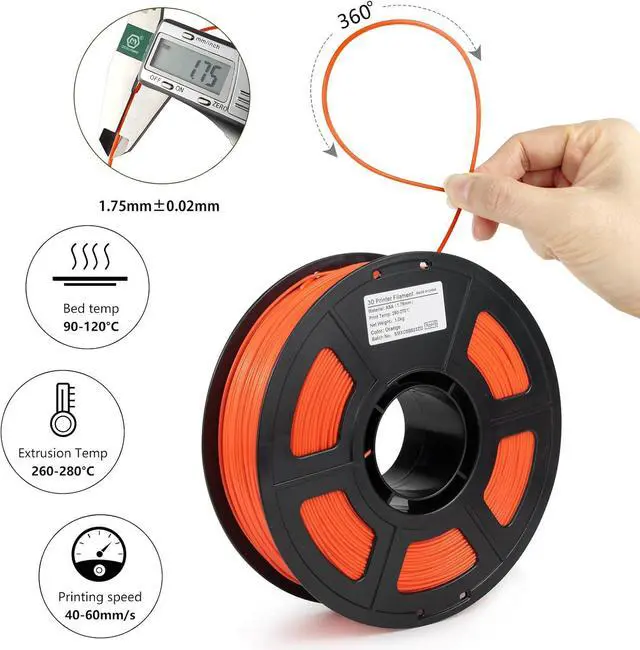 Alt view image 5 of 7 - ASA Filament 1.75mm, UV/Heat Resistant/Weather Resistant ASA 3D Printer Filament, Perfect for Printing Outdoor Functional Parts, Orange Filament 1kg(2.2lbs) Spool
