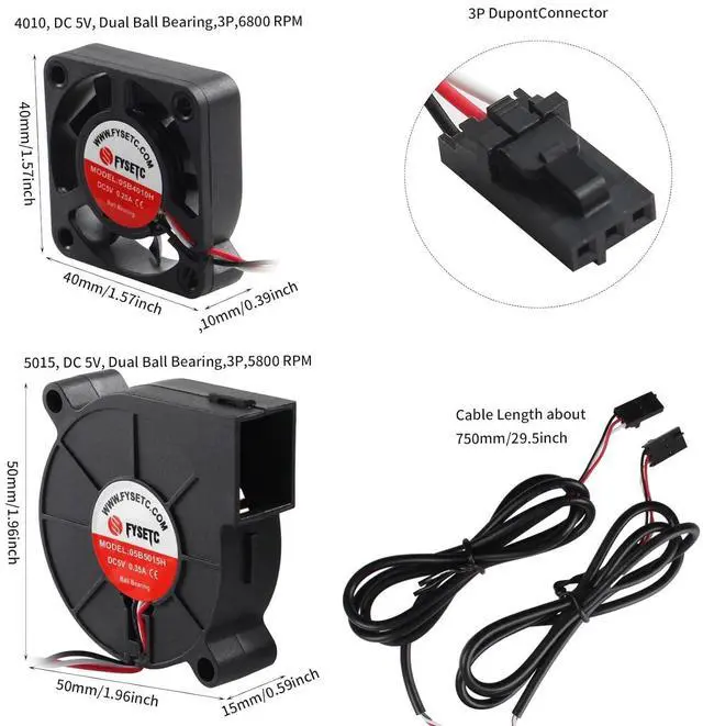 Alt view image 2 of 7 - FYSETC 3D Printer Part Prusai3 MK3S+ 4010 5015 Fan DC 5V MK3S Blower Fan Extruder Cooling Radiator for 3D Printer Hot End DIY Accessory