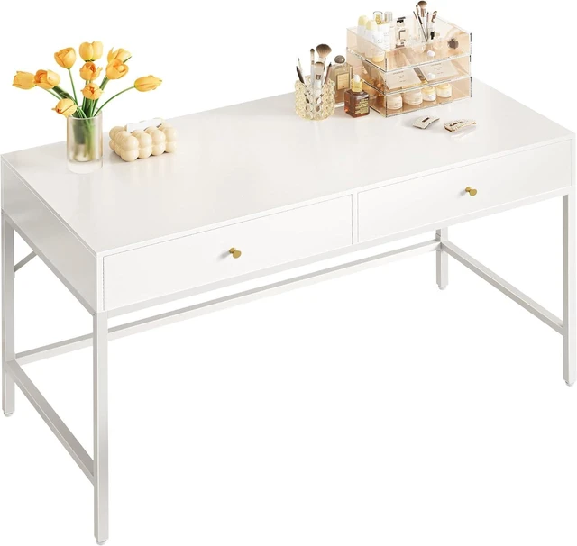 Main image of SUPERJARE White Vanity Desk with Drawers, 47 inch Computer Desk