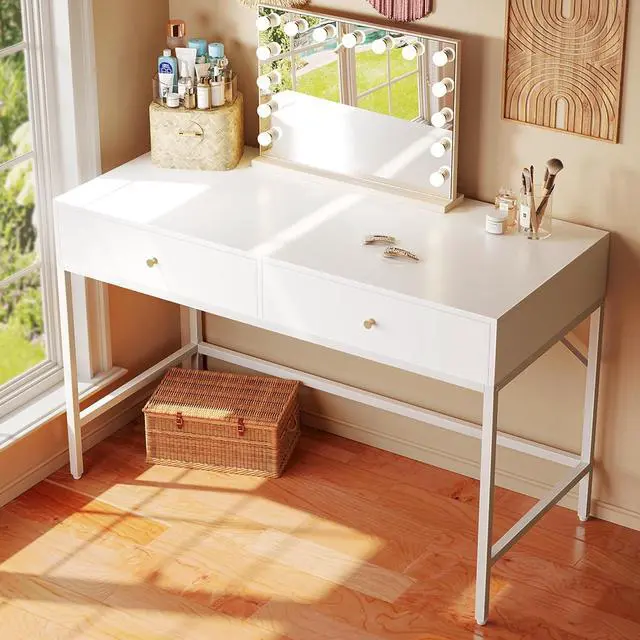 Alt view image 2 of 7 - SUPERJARE White Vanity Desk with Drawers, 47 inch Computer Desk