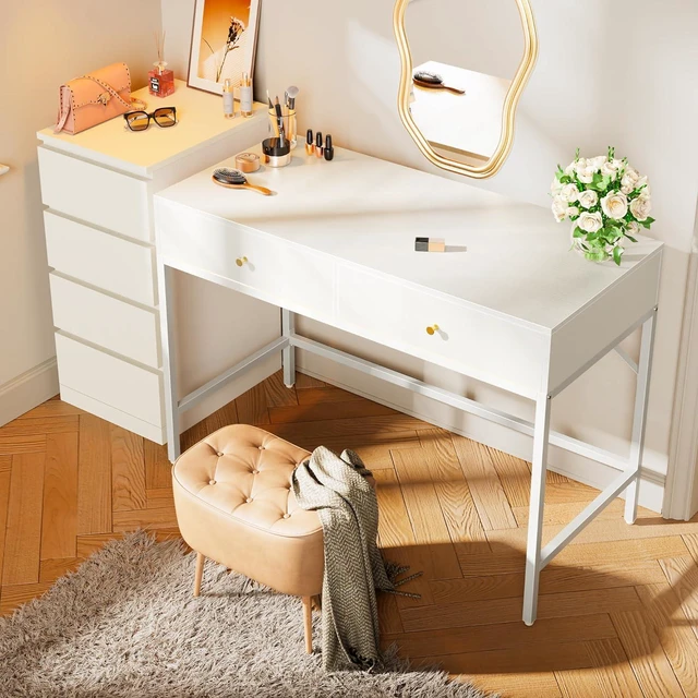 Alt view image 5 of 7 - SUPERJARE White Vanity Desk with Drawers, 47 inch Computer Desk