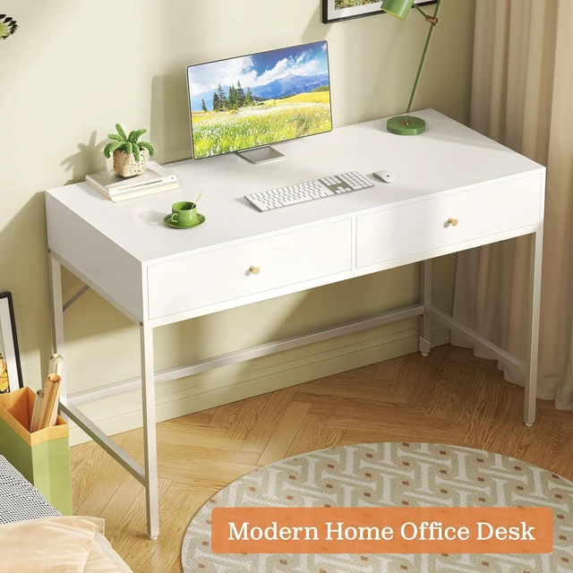 Alt view image 7 of 7 - SUPERJARE White Vanity Desk with Drawers, 47 inch Computer Desk