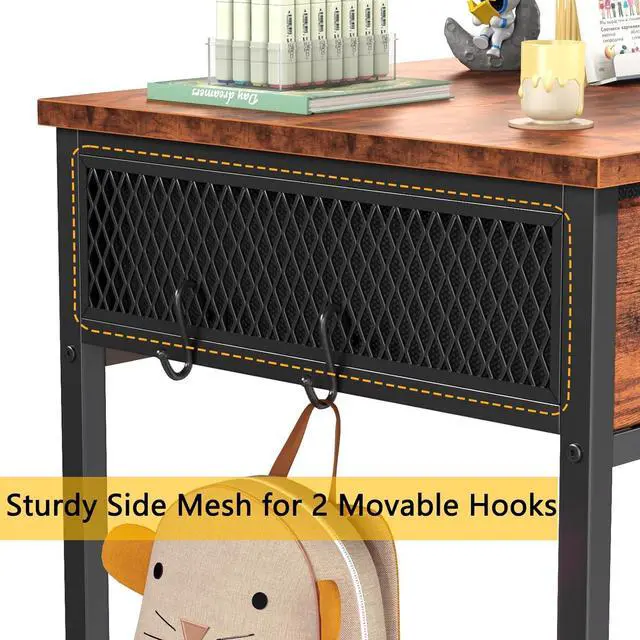Alt view image 5 of 7 - Furologee Computer Desk with 2 Fabric Drawers, 36 Inch Small Home Office Writing Desk, Vanity Desk with Hooks, Simple Study Desk for Small Spaces, Makeup Dressing Table, Rustic Brown