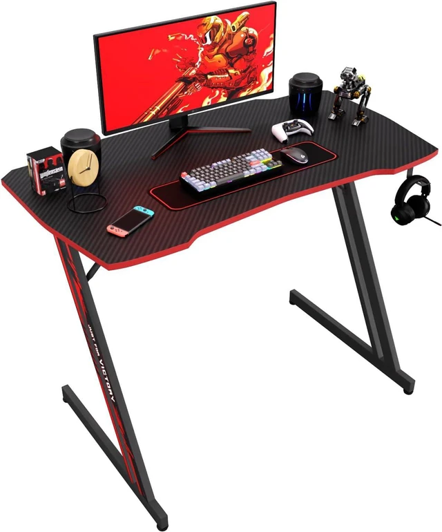 Alt view image 6 of 7 - BestOffice | 39" Gaming Table | Red | Z-Shaped Computer Desk