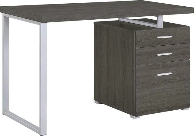 Main image of Coaster Home Furnishings Brennan Modern Contemporary Home Office 3-Drawer Writing Desk with Drawers Computer Desk Study Table File Cabinet Storage Silver Metal Frame Weathered Grey 800520