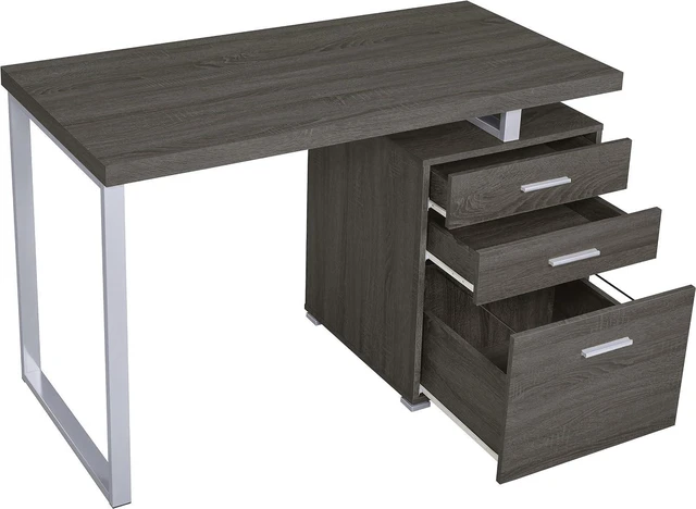 Alt view image 4 of 7 - Coaster Home Furnishings Brennan Modern Contemporary Home Office 3-Drawer Writing Desk with Drawers Computer Desk Study Table File Cabinet Storage Silver Metal Frame Weathered Grey 800520