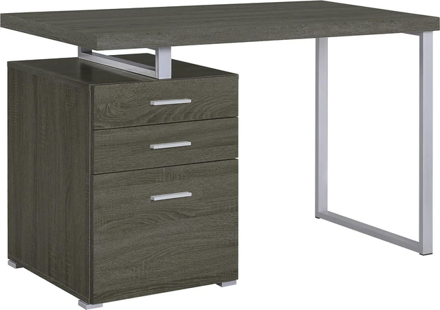 Alt view image 5 of 7 - Coaster Home Furnishings Brennan Modern Contemporary Home Office 3-Drawer Writing Desk with Drawers Computer Desk Study Table File Cabinet Storage Silver Metal Frame Weathered Grey 800520