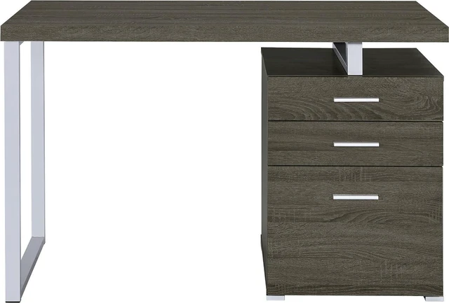 Alt view image 6 of 7 - Coaster Home Furnishings Brennan Modern Contemporary Home Office 3-Drawer Writing Desk with Drawers Computer Desk Study Table File Cabinet Storage Silver Metal Frame Weathered Grey 800520