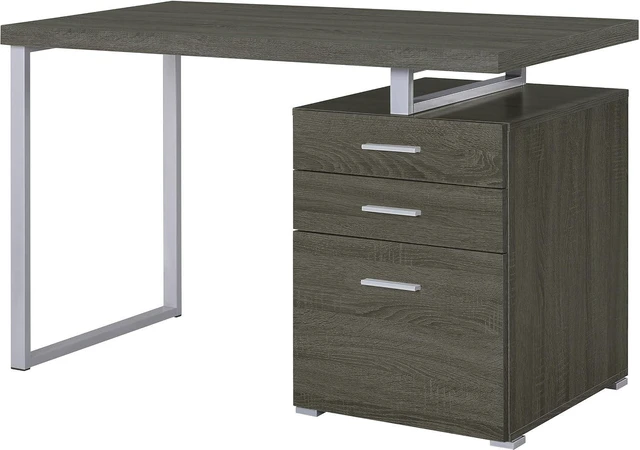 Alt view image 7 of 7 - Coaster Home Furnishings Brennan Modern Contemporary Home Office 3-Drawer Writing Desk with Drawers Computer Desk Study Table File Cabinet Storage Silver Metal Frame Weathered Grey 800520