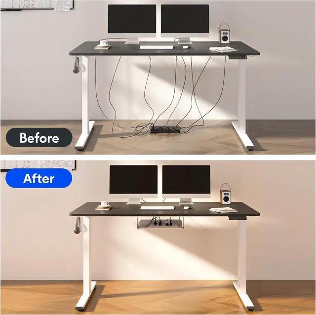 Alt view image 6 of 7 - FLEXISPOT EN2 Whole-Piece Standing Desk with Clamp Power Strip, 40 x 24'' Electric Stand Up Height Adjustable Desk with Cable Management (Black Frame + 40" Black Top)