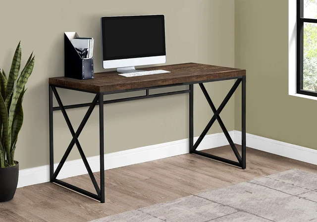 Alt view image 2 of 5 - Monarch Specialties I 7450 Computer Desk, Home Office, Laptop, Work, Metal, Laminate, Brown, Black, Contemporary, Modern