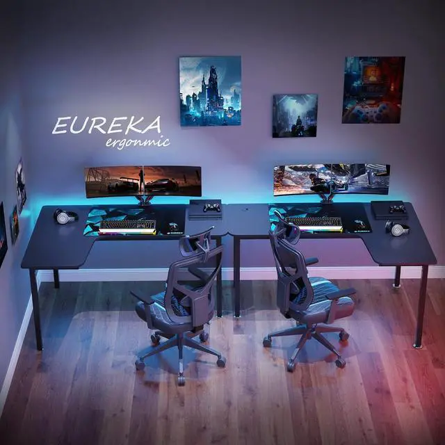 Alt view image 4 of 7 - Eureka Ergonomic L Shaped Gaming Desk, 61 Inch Corner Computer Desk, Modern Office Study Writing Desk, Home Gaming Table with Mouse Pad & Cable Management, Sturdy Metal Frame, Easy to Assembly, Left