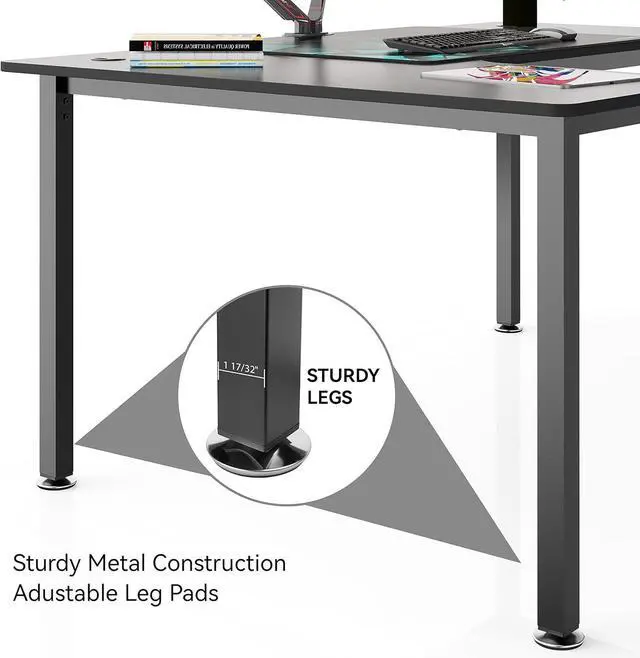 Alt view image 6 of 7 - Eureka Ergonomic L Shaped Gaming Desk, 61 Inch Corner Computer Desk, Modern Office Study Writing Desk, Home Gaming Table with Mouse Pad & Cable Management, Sturdy Metal Frame, Easy to Assembly, Left