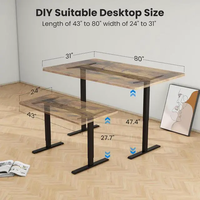 Alt view image 2 of 7 - Dual Motor Standing Desk Frame- Height Adjustable Electric Desk Legs, Heavy Duty Sit to Stand Up Desk Base, 4 Memory Settings Controller for Adjustable DIY Desktop, Over 300 lbs Load Capacity