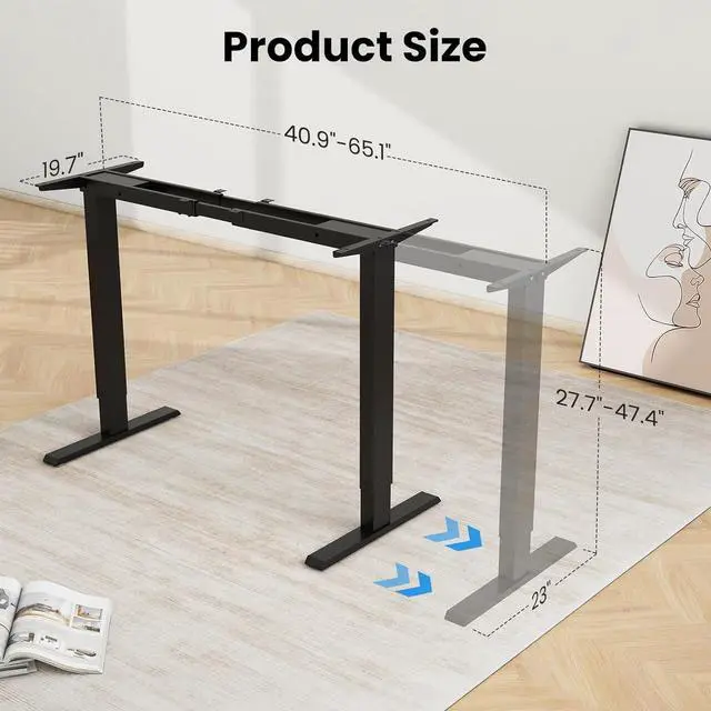 Alt view image 7 of 7 - Dual Motor Standing Desk Frame- Height Adjustable Electric Desk Legs, Heavy Duty Sit to Stand Up Desk Base, 4 Memory Settings Controller for Adjustable DIY Desktop, Over 300 lbs Load Capacity