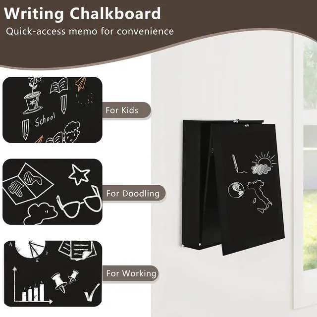 Alt view image 6 of 7 - Tangkula Foldable Wall-Mounted Desk, Floating Desk with Chalkboard, Storage Shelves & Hooks, Space-Saving Murphy Table for Home Office, Bedroom, Dorm Room, Small Spaces
