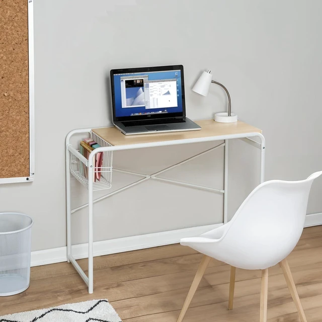 Alt view image 2 of 5 - Honey-Can-Do Dorm Room Desk, Computer Desk with Side Basket, White