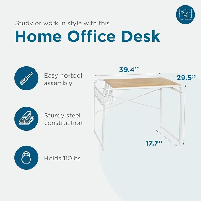 Alt view image 3 of 5 - Honey-Can-Do Dorm Room Desk, Computer Desk with Side Basket, White