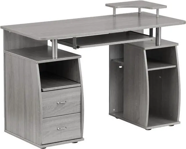 Alt view image 5 of 7 - Techni Mobili 47" Computer Desk with Drawers and Storage, Office Desk with Printer Shelf, Pull Out Shelf and Keyboard Tray, Computer Workstation, Grey