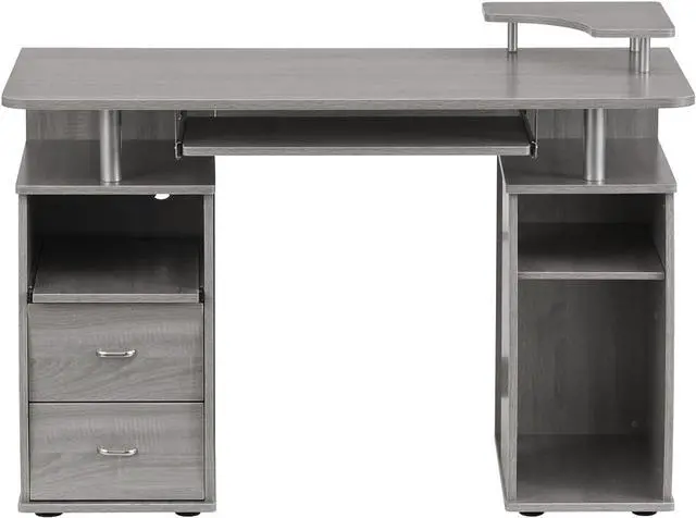 Alt view image 6 of 7 - Techni Mobili 47" Computer Desk with Drawers and Storage, Office Desk with Printer Shelf, Pull Out Shelf and Keyboard Tray, Computer Workstation, Grey