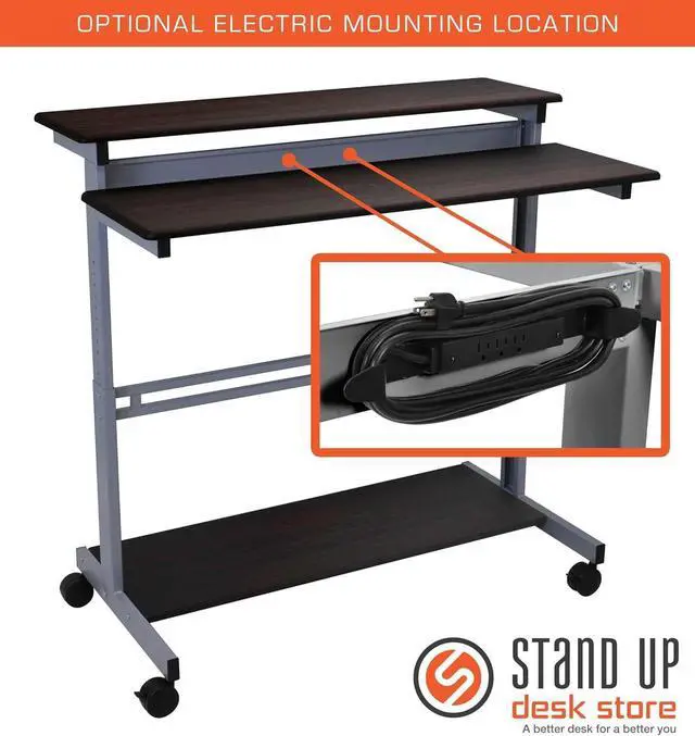 Alt view image 5 of 6 - Stand Up Desk Store Rolling Adjustable Height Two Tier Standing Desk Computer Workstation (Silver Frame/Dark Walnut Top, 48" Wide)