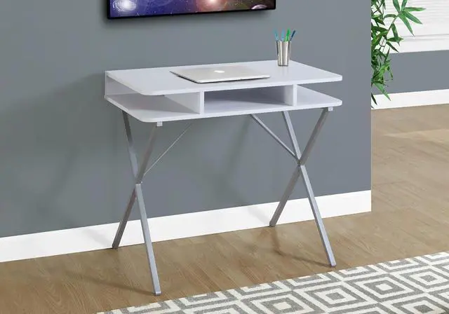 Alt view image 2 of 4 - Monarch Specialties I 7100 Computer Desk, Home Office, Laptop, Storage Shelves, 31" L, Work, Metal, Laminate, White, Grey, Contemporary, Modern