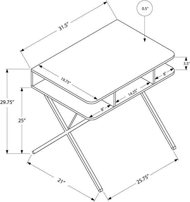 Alt view image 3 of 4 - Monarch Specialties I 7100 Computer Desk, Home Office, Laptop, Storage Shelves, 31" L, Work, Metal, Laminate, White, Grey, Contemporary, Modern