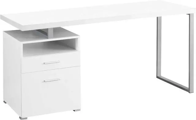 Main image of Monarch Specialties Computer Writing Desk for Home & Office Laptop Table with Drawers Open Shelf and File Cabinet-Left or Right Set Up, 60" L, White