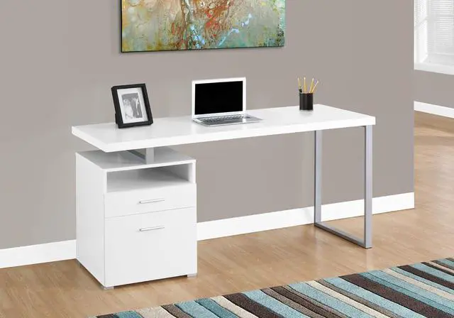 Alt view image 2 of 5 - Monarch Specialties Computer Writing Desk for Home & Office Laptop Table with Drawers Open Shelf and File Cabinet-Left or Right Set Up, 60" L, White