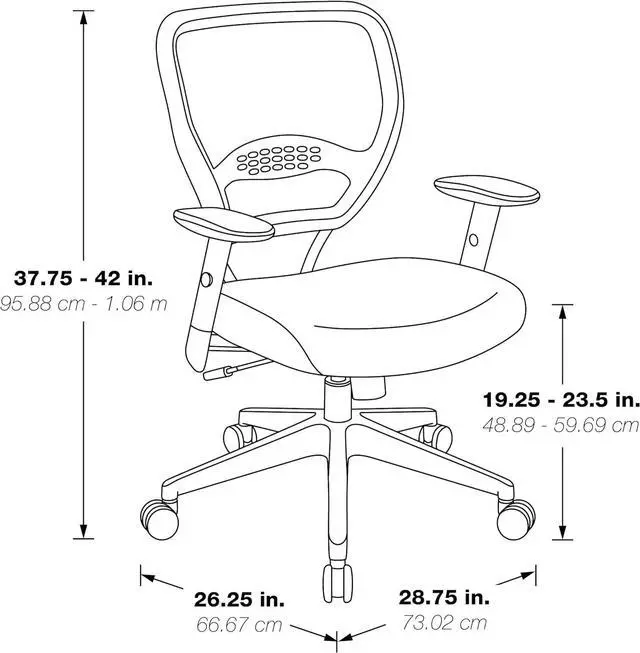 Alt view image 3 of 7 - SPACE Seating Professional AirGrid Dark Back and Padded Black Eco Leather Seat, 2-to-1 Synchro Tilt Control, Adjustable Arms and Tilt Tension with Nylon Base Managers Chair