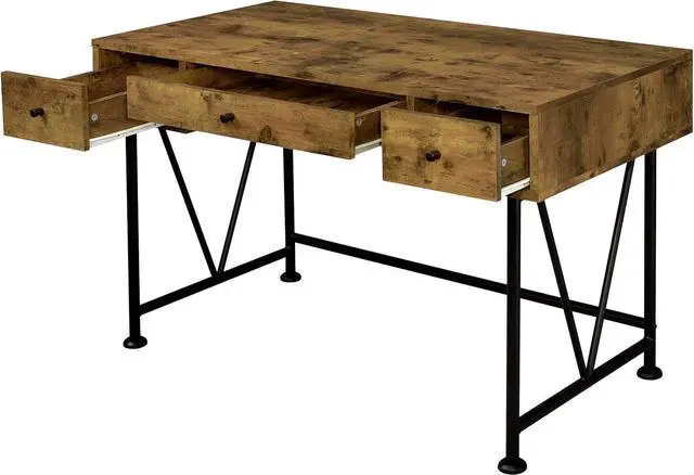Alt view image 4 of 7 - Coaster Home Furnishings Analiese Rustic 47-Inch 3-Drawer Home Office Computer Writing Desk Study Table with Storage Engineered Eco-Friendly Wood Look Laminate Sturdy Steel Rustic Nutmeg 801541