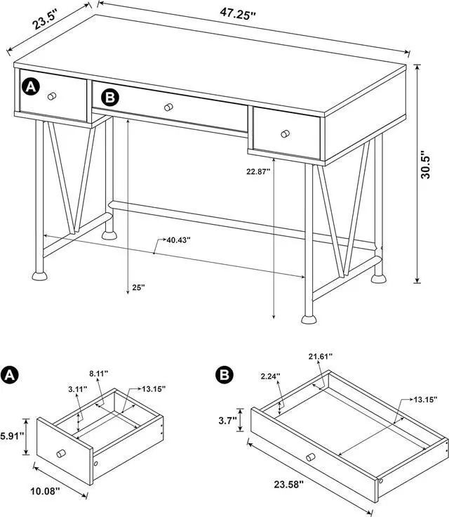 Alt view image 3 of 7 - Coaster Home Furnishings Analiese Rustic 47-Inch 3-Drawer Home Office Computer Writing Desk Study Table with Storage Engineered Eco-Friendly Wood Look Laminate Sturdy Steel Rustic Nutmeg 801541