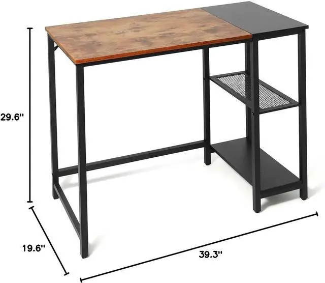Alt view image 3 of 7 - CAPHAUS 40 Inch Computer Desk with 2-Tier Storage Shelves, for Home Office & Gaming, Small Spaces Desk for Bedroom/Office, Easy Assemble P2 Board & Steel Legs, Rustic Oak & Black (220 lbs Load)