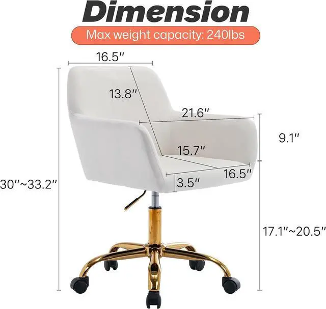 Alt view image 3 of 7 - KCC Velvet Makeup Vanity Chair,Home Office Desk Chair with Wheels, White | Fluffy Swivel Modern Armchair Upholstered Fuzzy Height Adjustable for Teens Women Girls Elegant for Living Room Bedroom