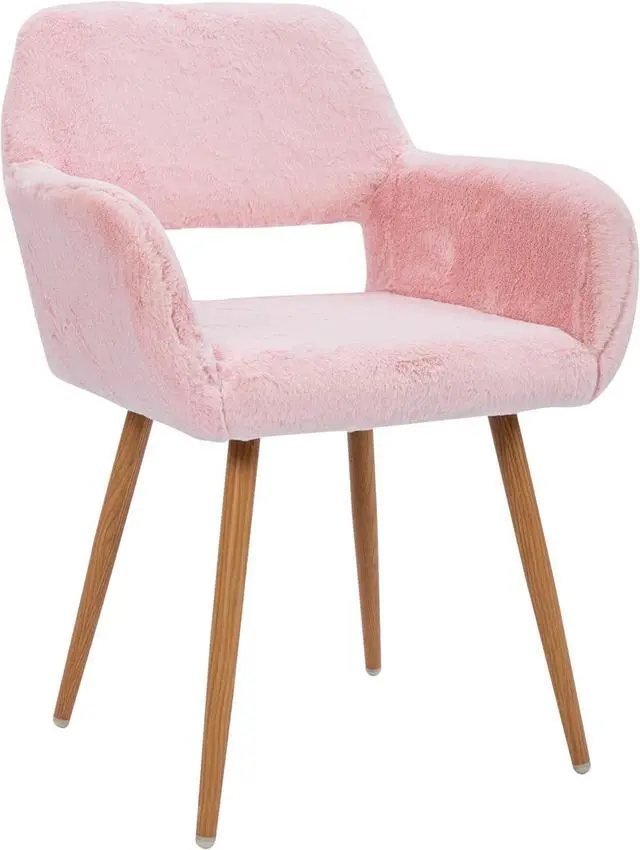 Main image of Furry Desk Chair, Comfy Armchair with Faux Fur for Teen Girls, Pink, 1PC | Comfy Seating with Wood Frame, Sturdy Metal Legs, Ideal for Vanity, Stylish Design, Hollow Backrest for Breathability