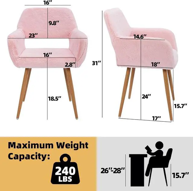 Alt view image 3 of 7 - Furry Desk Chair, Comfy Armchair with Faux Fur for Teen Girls, Pink, 1PC | Comfy Seating with Wood Frame, Sturdy Metal Legs, Ideal for Vanity, Stylish Design, Hollow Backrest for Breathability