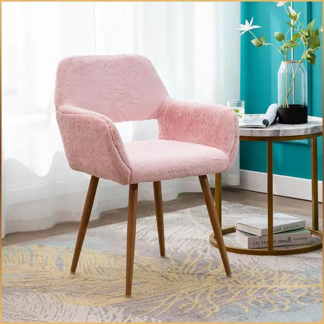 Alt view image 2 of 7 - Furry Desk Chair, Comfy Armchair with Faux Fur for Teen Girls, Pink, 1PC | Comfy Seating with Wood Frame, Sturdy Metal Legs, Ideal for Vanity, Stylish Design, Hollow Backrest for Breathability