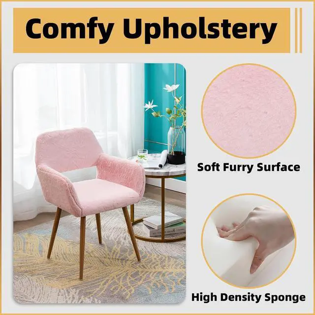 Alt view image 4 of 7 - Furry Desk Chair, Comfy Armchair with Faux Fur for Teen Girls, Pink, 1PC | Comfy Seating with Wood Frame, Sturdy Metal Legs, Ideal for Vanity, Stylish Design, Hollow Backrest for Breathability