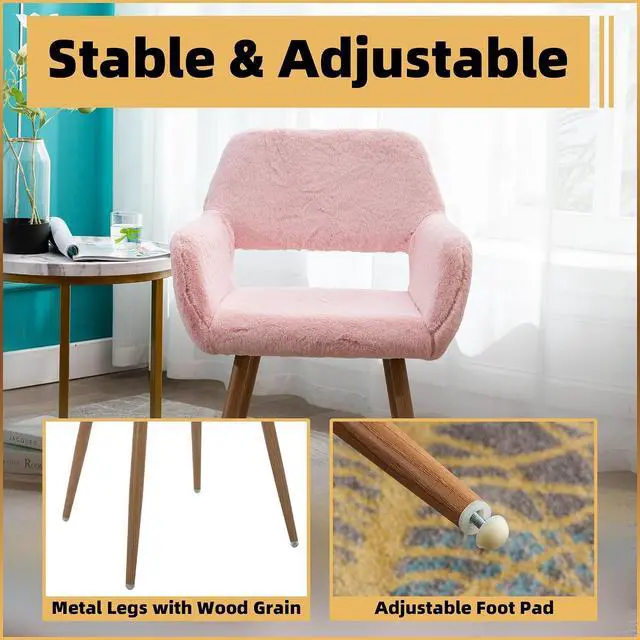 Alt view image 6 of 7 - Furry Desk Chair, Comfy Armchair with Faux Fur for Teen Girls, Pink, 1PC | Comfy Seating with Wood Frame, Sturdy Metal Legs, Ideal for Vanity, Stylish Design, Hollow Backrest for Breathability