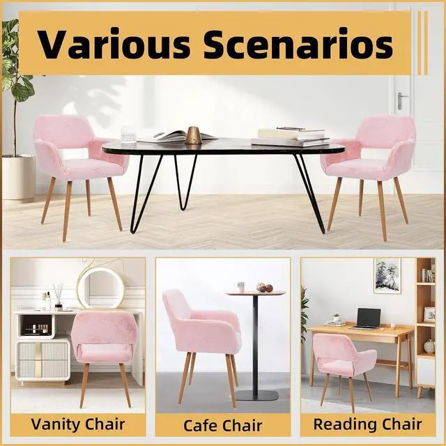Alt view image 7 of 7 - Furry Desk Chair, Comfy Armchair with Faux Fur for Teen Girls, Pink, 1PC | Comfy Seating with Wood Frame, Sturdy Metal Legs, Ideal for Vanity, Stylish Design, Hollow Backrest for Breathability