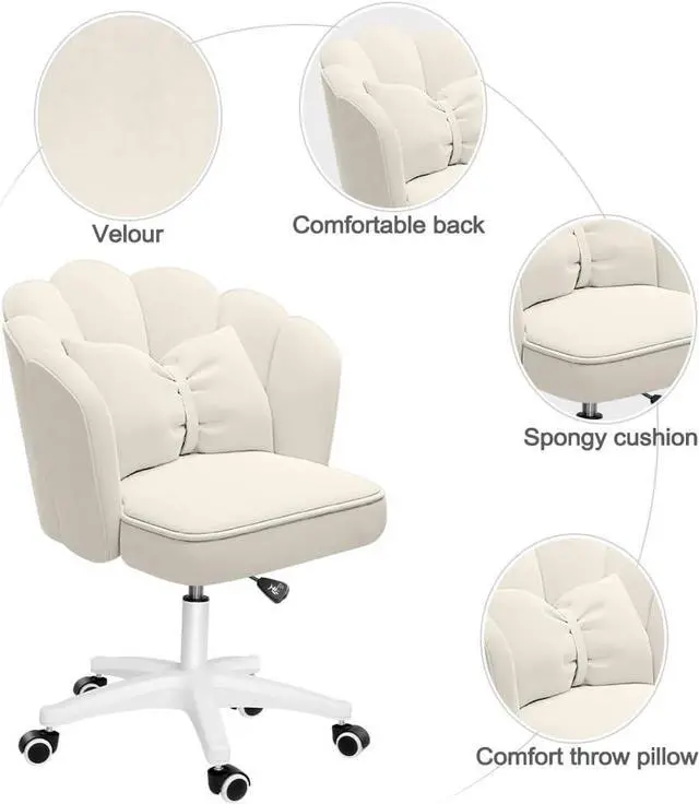 Alt view image 5 of 7 - Cute Petal Desk Chair Velvet Home Office Butterfly Chairs with Bow Cushion Makeup Vanity Chair for Bedroom Computer Task Chairs