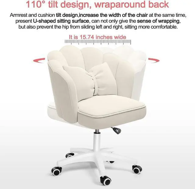 Alt view image 7 of 7 - Cute Petal Desk Chair Velvet Home Office Butterfly Chairs with Bow Cushion Makeup Vanity Chair for Bedroom Computer Task Chairs