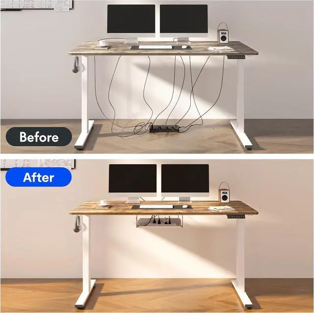 Alt view image 6 of 7 - FLEXISPOT EN2 Whole-Piece Standing Desk with Clamp Power Strip, 48 x 24 Electric Stand Up Height Adjustable Desk with Cable Management (Black Frame + 48" Brown Wood Grain Desktop, 2 Packages)