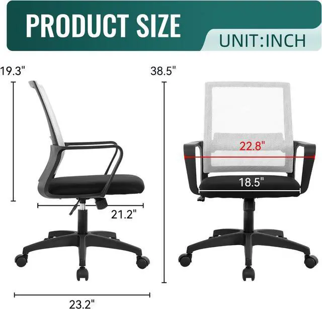 Alt view image 3 of 7 - Office Chair Ergonomic Desk Task Chair Mesh Computer Chair Mid-Back Mesh Home Office Swivel Chair Modern Executive Chair with Wheels Armrests Lumbar Support(White)